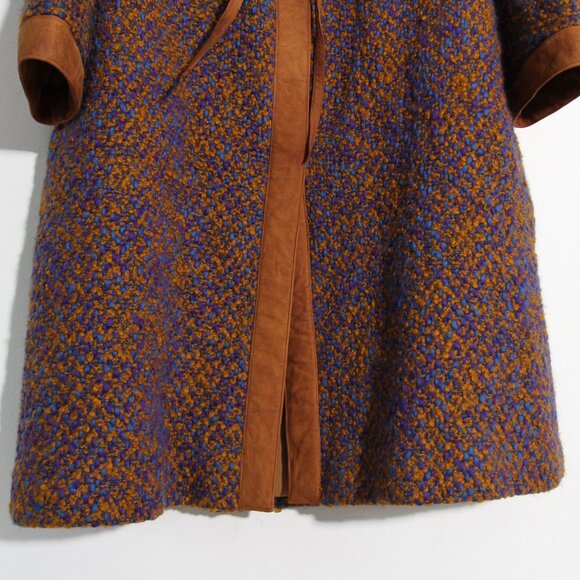 Bonnie Cashin for Sills Tweed Boucle Coat Jacket Vintage Blue Tan Suede Wool - Picture 3 of 16